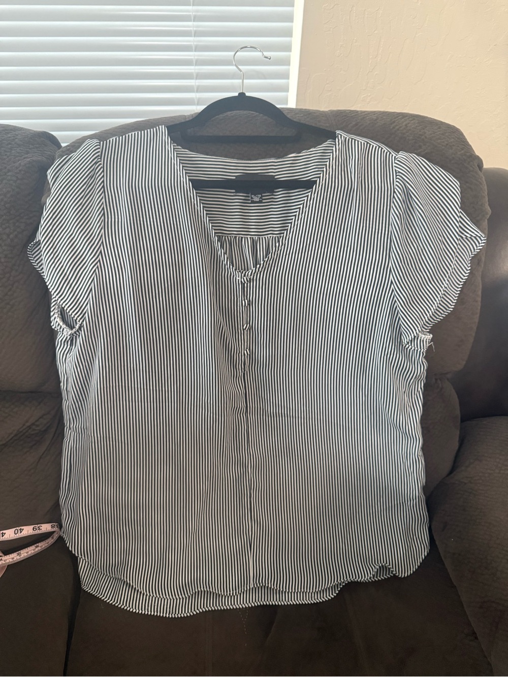 Premise Black & White Striped V-Neck Button Front Blouse